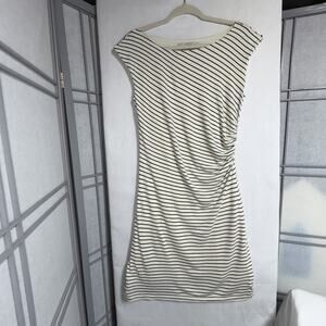 Ann Taylor Loft Stripe Side Shirred Dress Black Cream - Size S See Flaw - Preppy